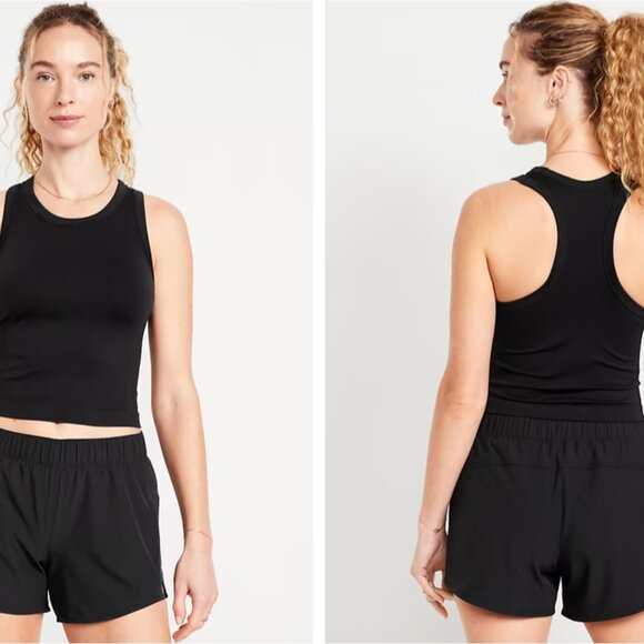 Old Navy Women Large Fitted Seamless Crop Tank Top Black Jack Workout Racerback - Picture 6 of 6